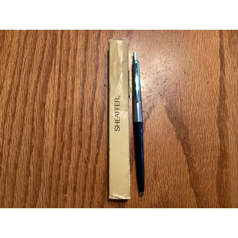 vintage sheaffer ballpoint pen click black/chrome trim clip with box
